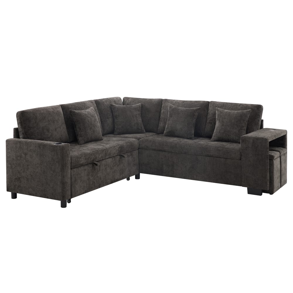 Canapé d'angle convertible en chenille gris