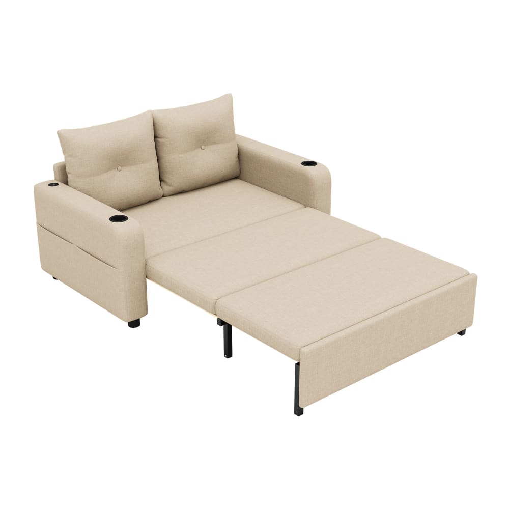 Canapé convertible en tissu aspect lin beige 2 places