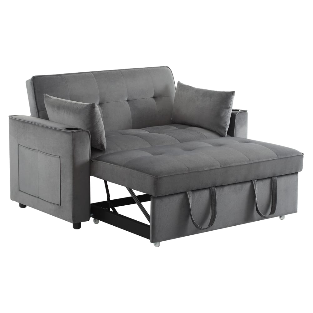 Canapé-lit multifonction en velours polyester gris
