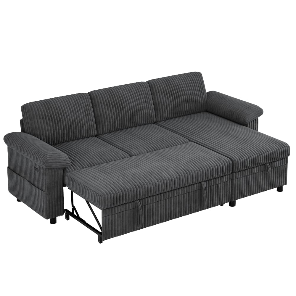 Canapé d'angle convertible en velours polyester côtelé gris