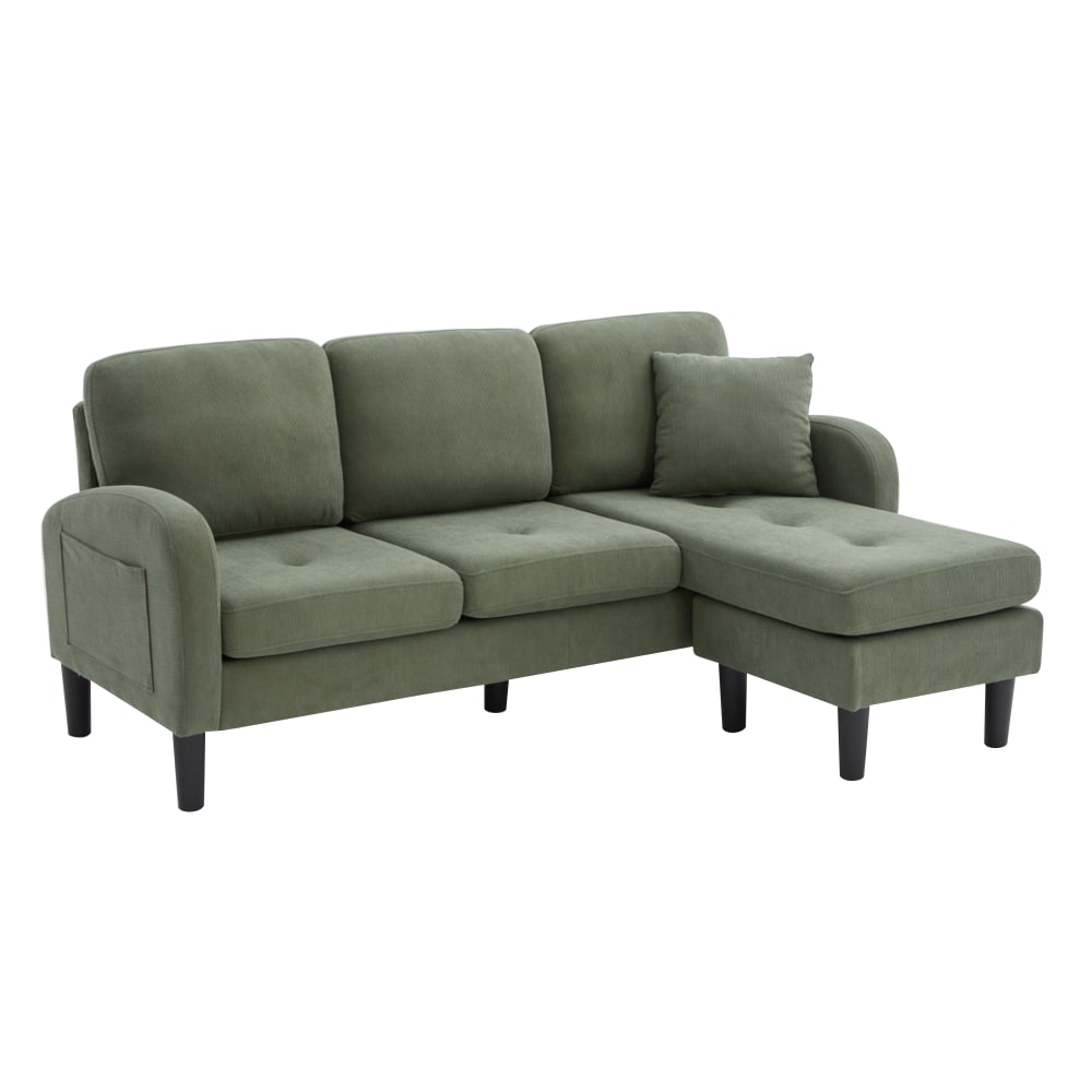 Canapé d'angle modulable en velours polyester côtelé vert