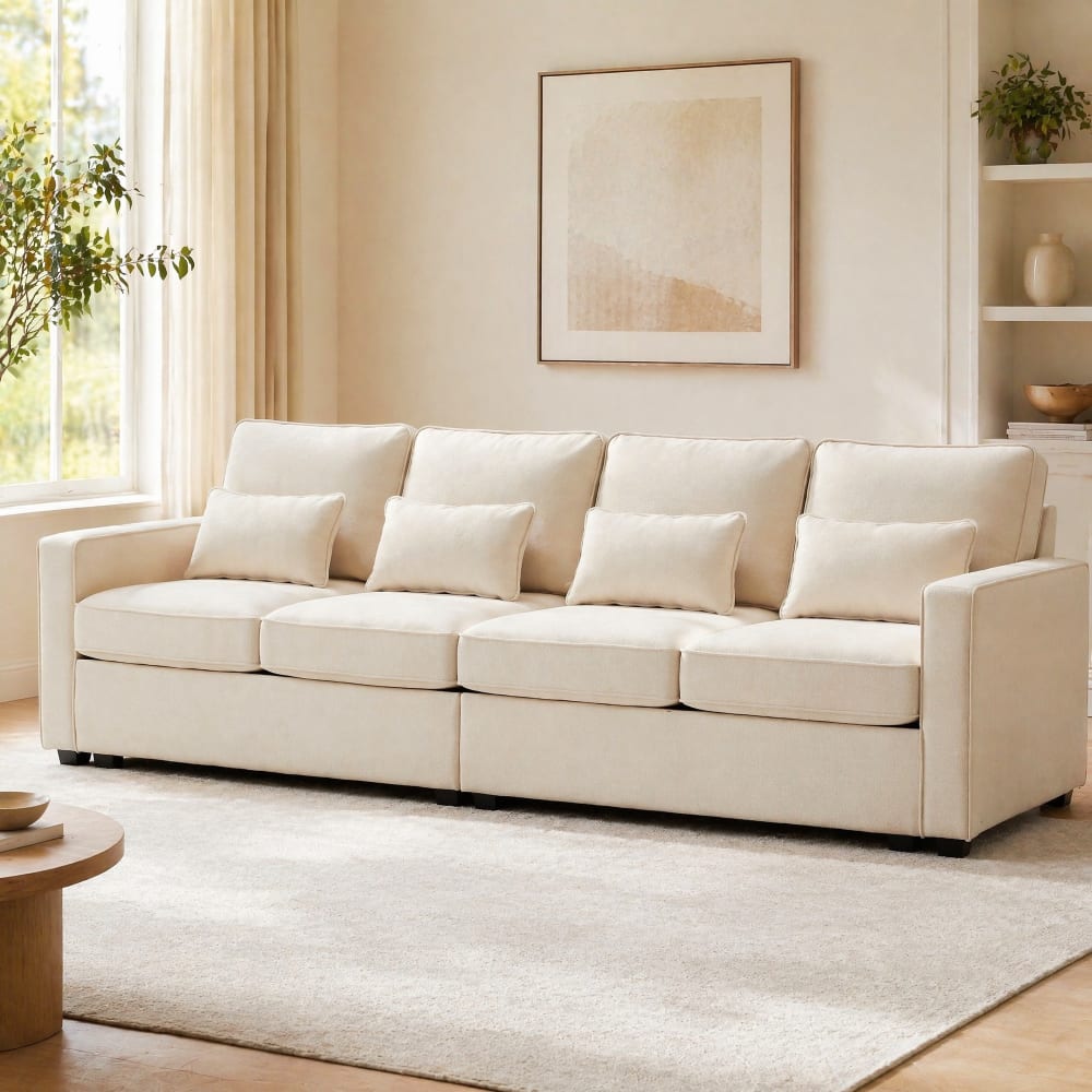 Canapé 4 places en aspect lin beige