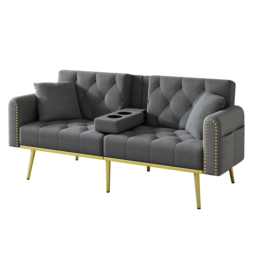 Canapé-lit en velours polyester gris avec dossier réglable