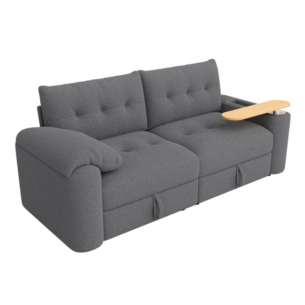 Canapé modulaire 2-3 places en teddy gris avec rangements