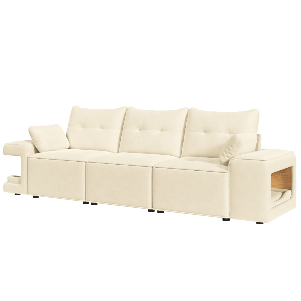 Canapé modulable 3 places en velours polyester beige