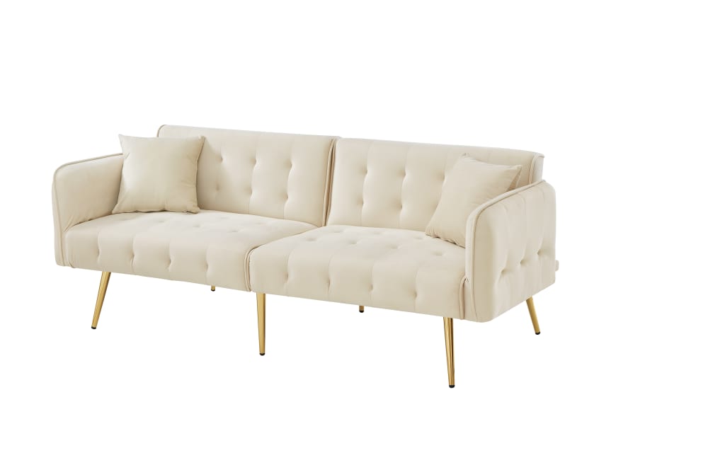 Canapé-lit 2 places en velours polyester gris antique