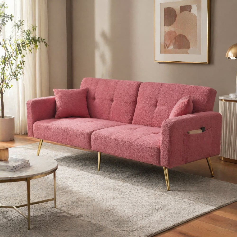 Canapé-lit en tissu sherpa rose