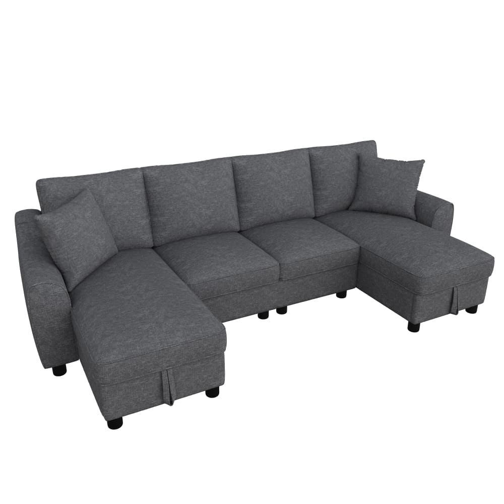 Canapé en chenille gris en u avec coffre