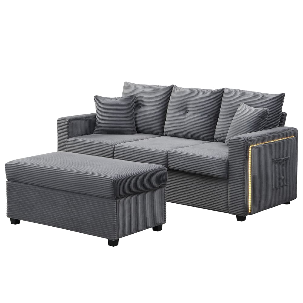 Canapé d'angle en velours polyester côtelé gris antique