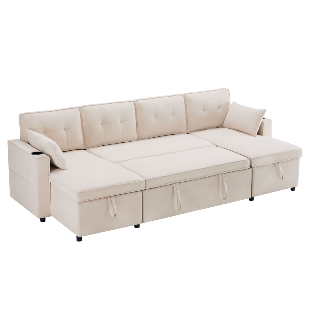 Canapé-lit en u aspect lin beige