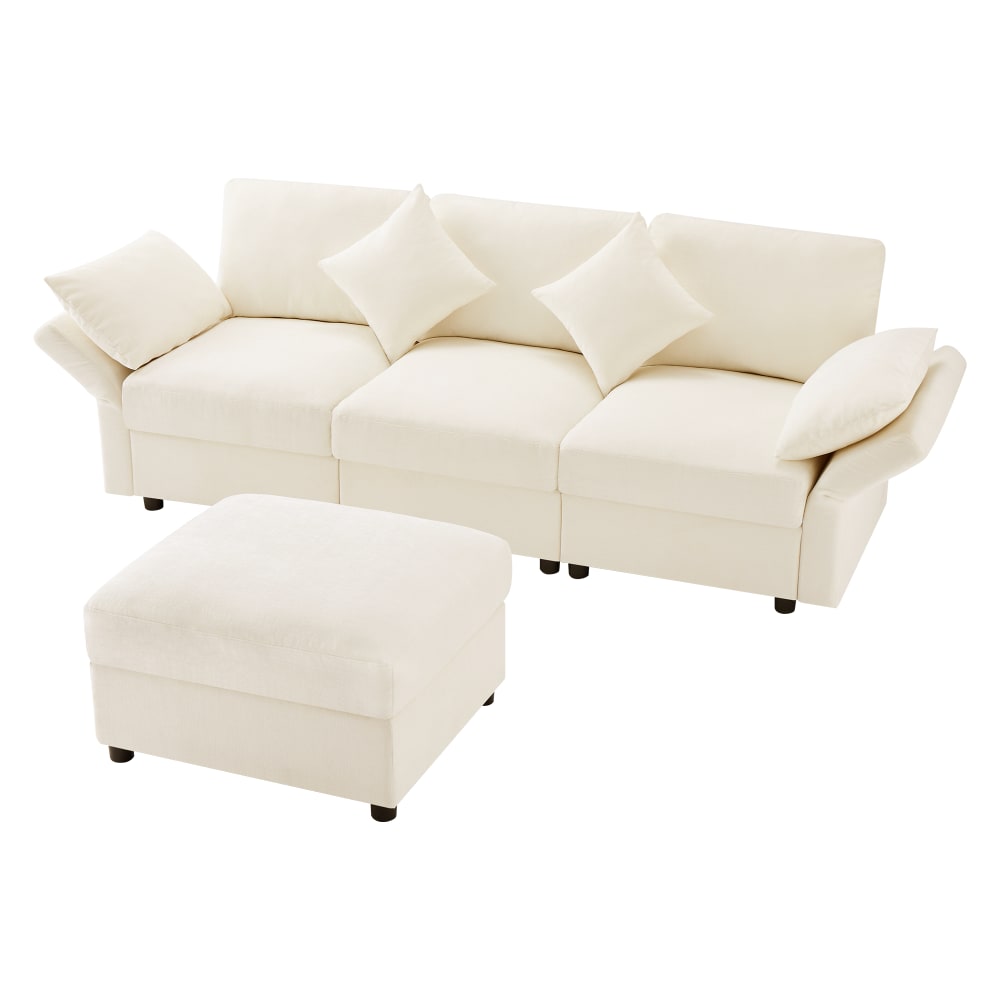 Canapé d'angle modulable en chenille beige