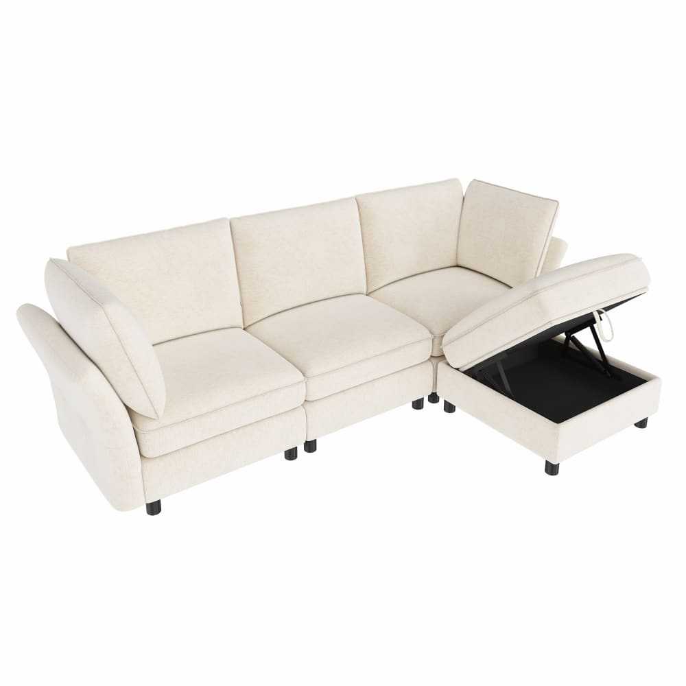 Hauss Spole Modulares Ecksofa aus Chenille beige mit Hocker - Stoff