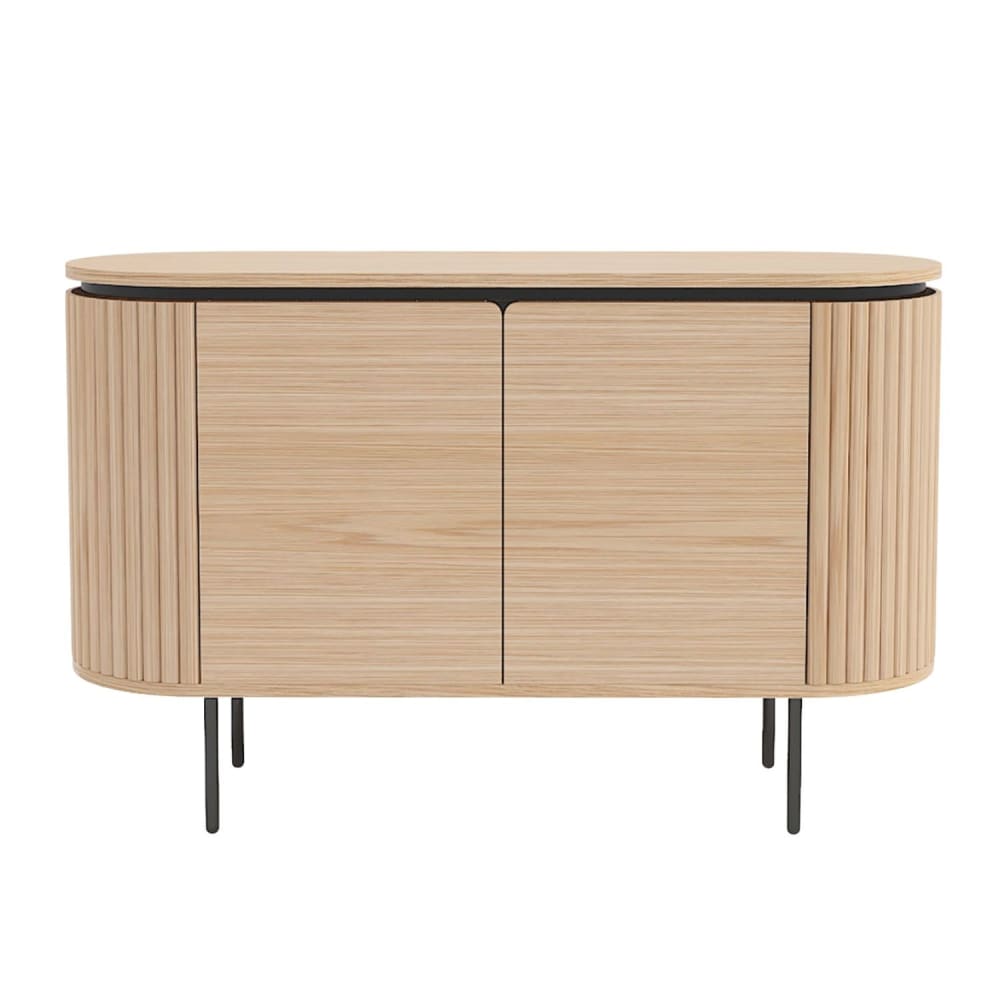 Buffet plaqué en chêne clair 2 portes et pieds en fer noir 120x76x40cm Buffet plaqué en chêne clair 2 portes et pieds en fer noir 120x76x40cm