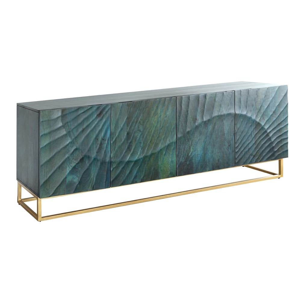 Buffet en bois de manguier bleu et pieds en fer doré 177x76x38cm Buffet en bois de manguier bleu et pieds en fer doré 177x76x38cm