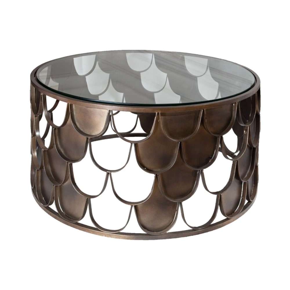 Table basse ronde en fer marron et verre transparent d60cm Table basse ronde en fer marron et verre transparent d60cm