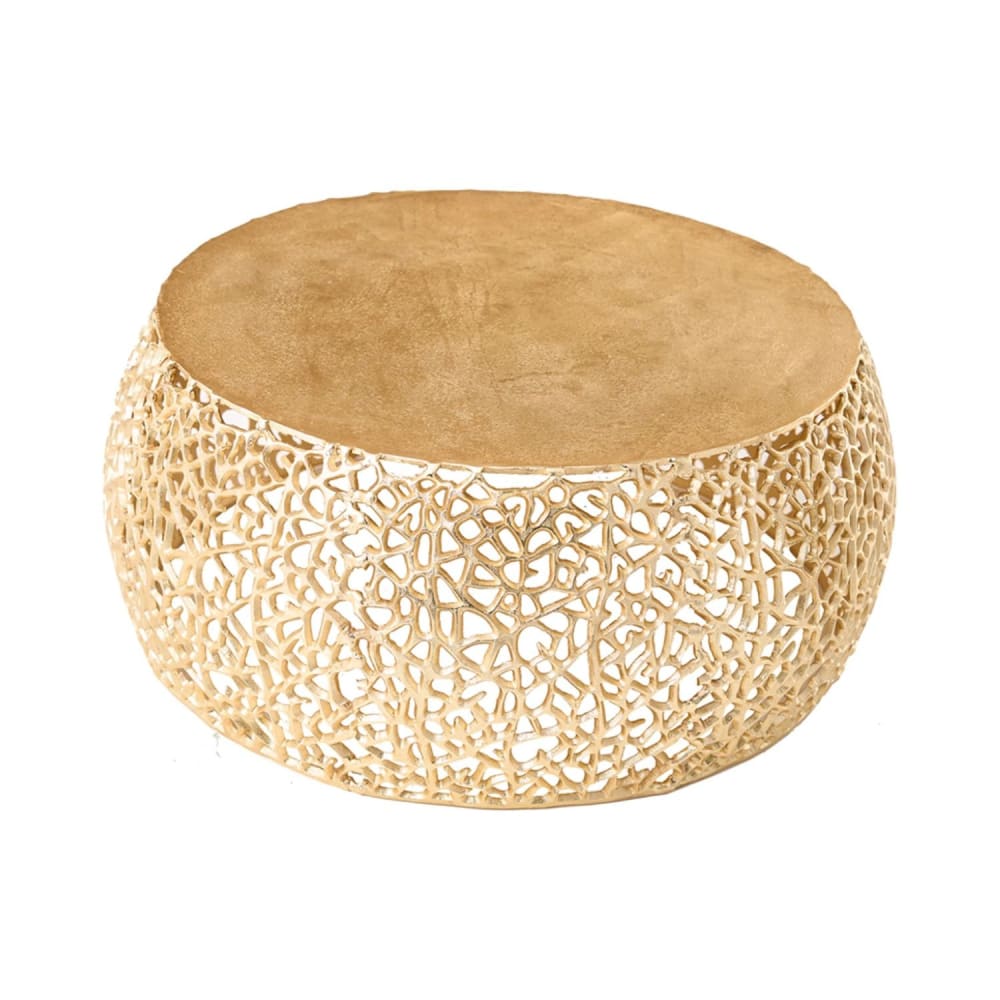 Table basse ronde en aluminium ajouré doré 73x31x73cm Table basse ronde en aluminium ajouré doré 73x31x73cm