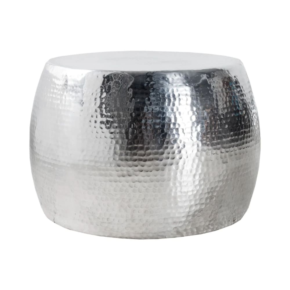Table basse grise argentée brillante en aluminium martelé 60x40x60cm Table basse grise argentée brillante en aluminium martelé 60x40x60cm