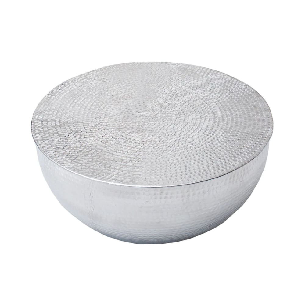 Table basse grise argentée brillante en aluminium martelé 60x30x60cm Table basse grise argentée brillante en aluminium martelé 60x30x60cm