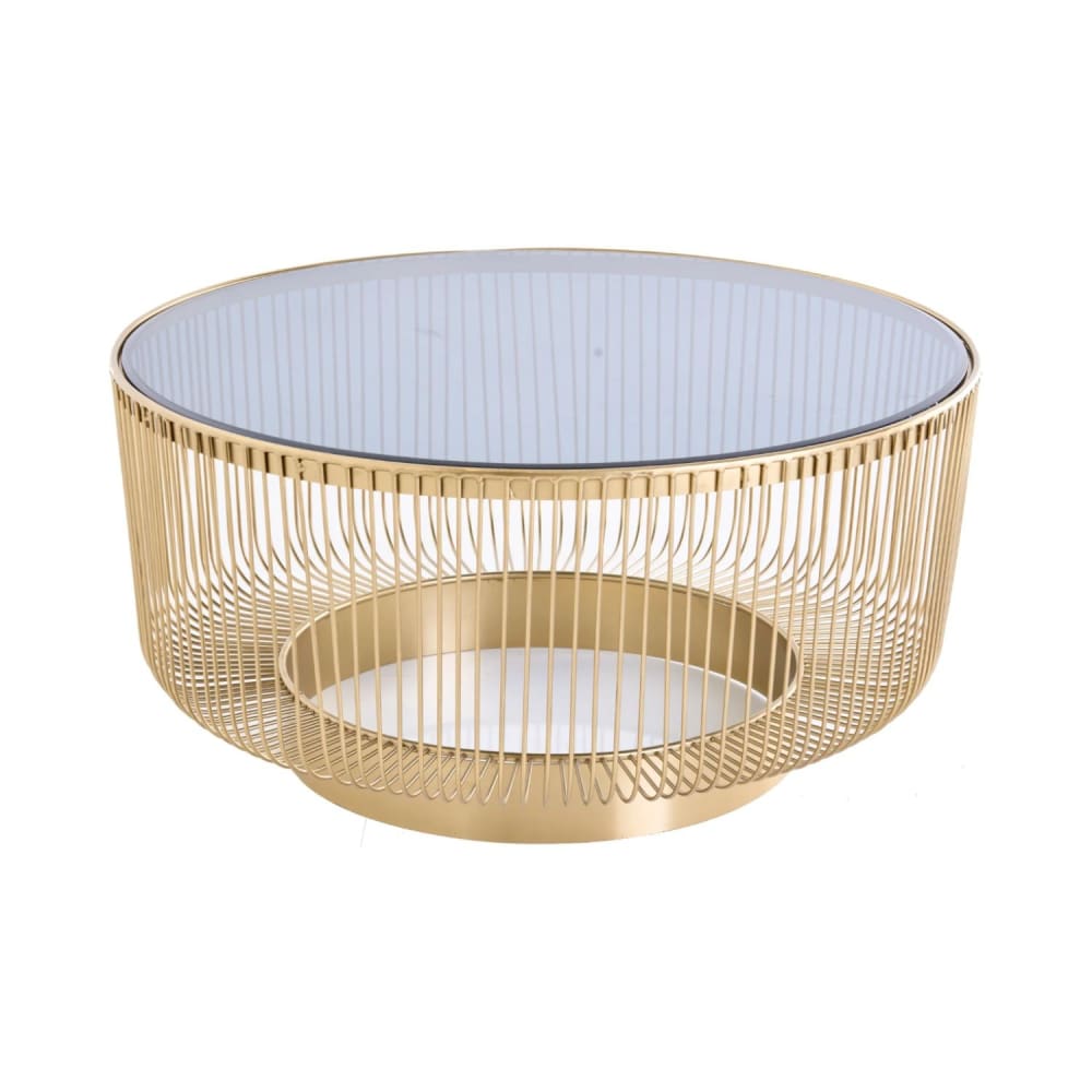 Table basse en aluminium doré et plateau en verre teinté d80cm Table basse en aluminium doré et plateau en verre teinté d80cm