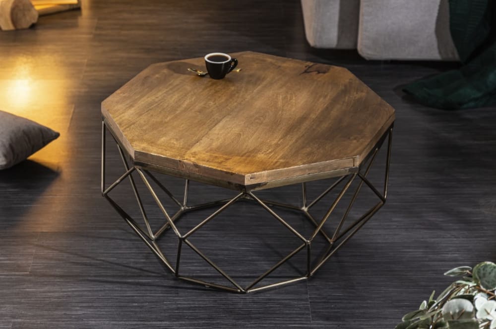 Table basse plateau en manguier structure en fer noir 70x39x70cm