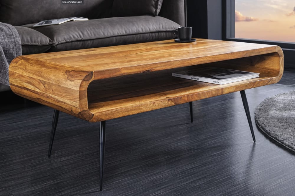 Table basse en bois de sheesham et fer noir 90x40x50cm