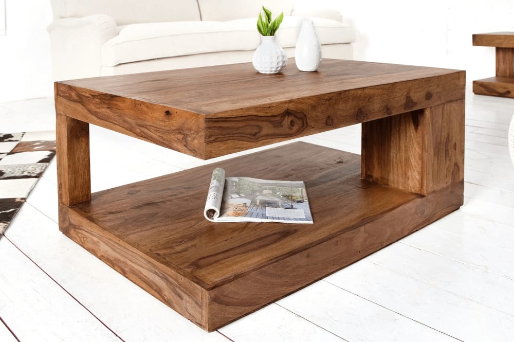 Table basse rectangulaire en bois de sheesham 90x40x60cm