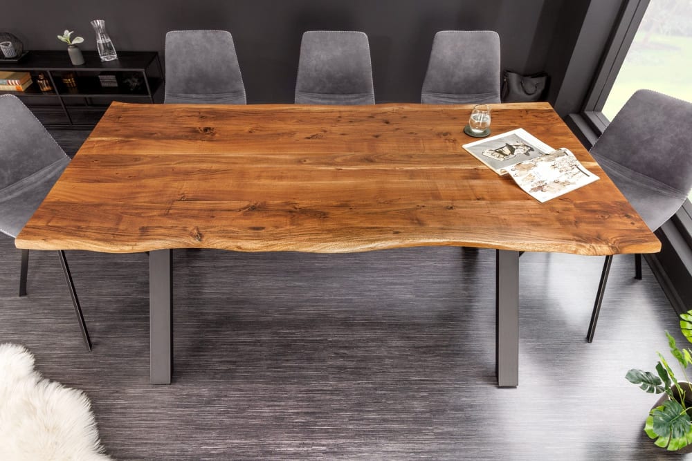 Esstisch aus Akazienholz 180×90cm holzfarben und schwarz -