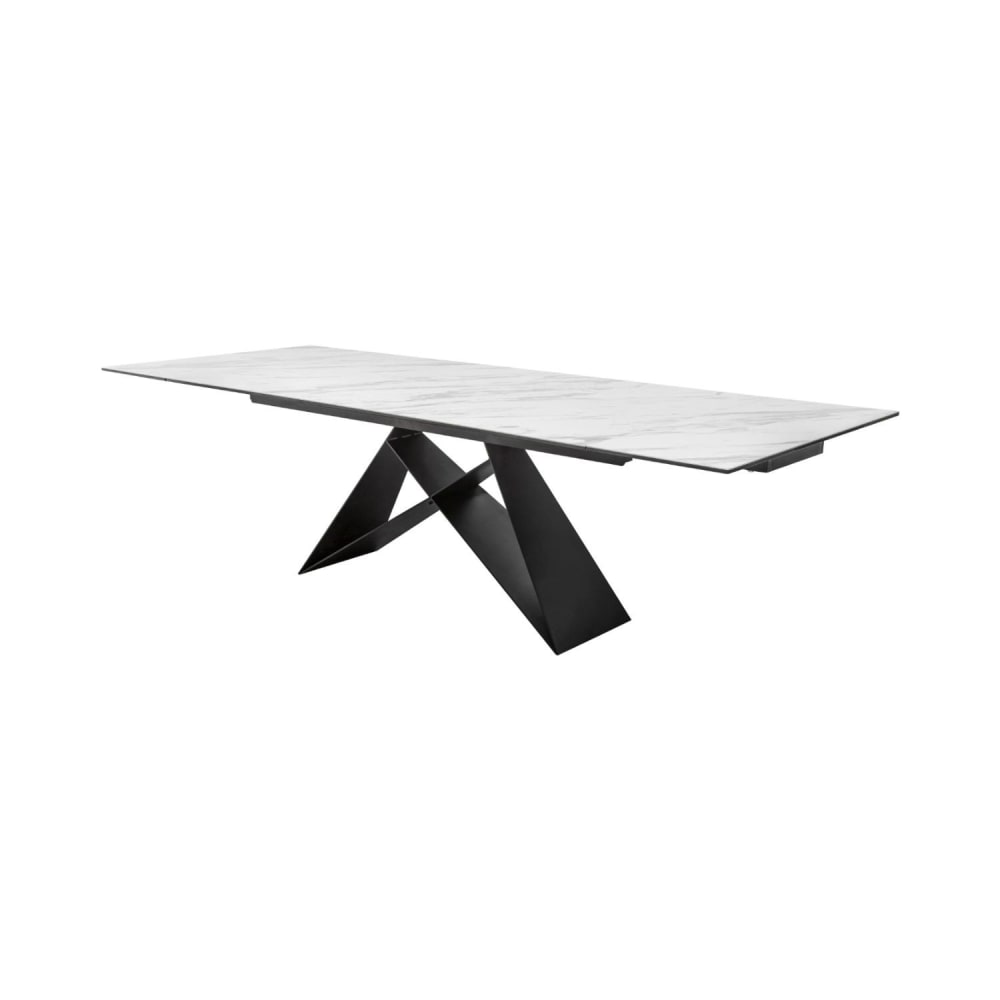 Table extensible en céramique effet marbre, verre et fer 180x100cm