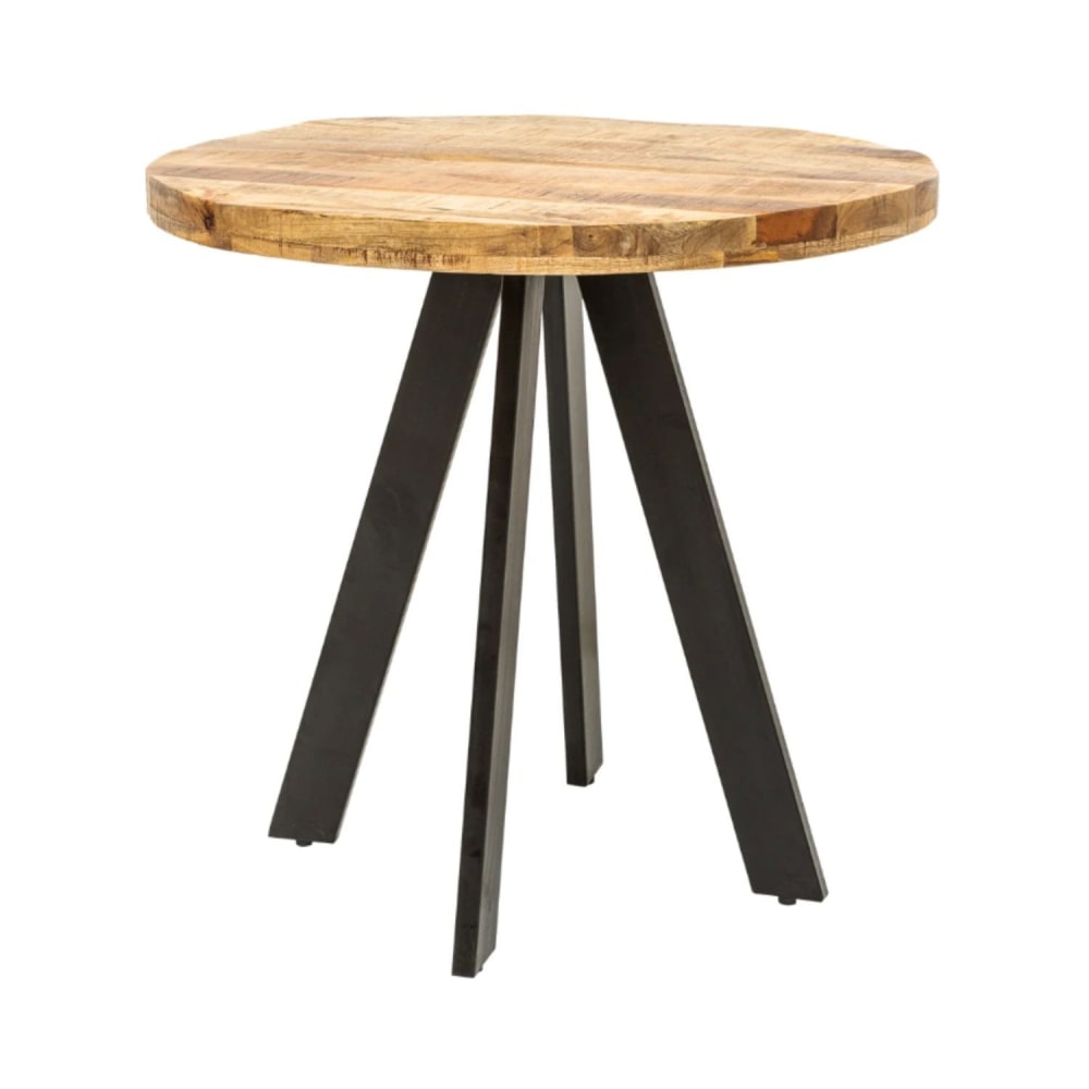 Table en bois massif de manguier clair et pieds en fer d80cm