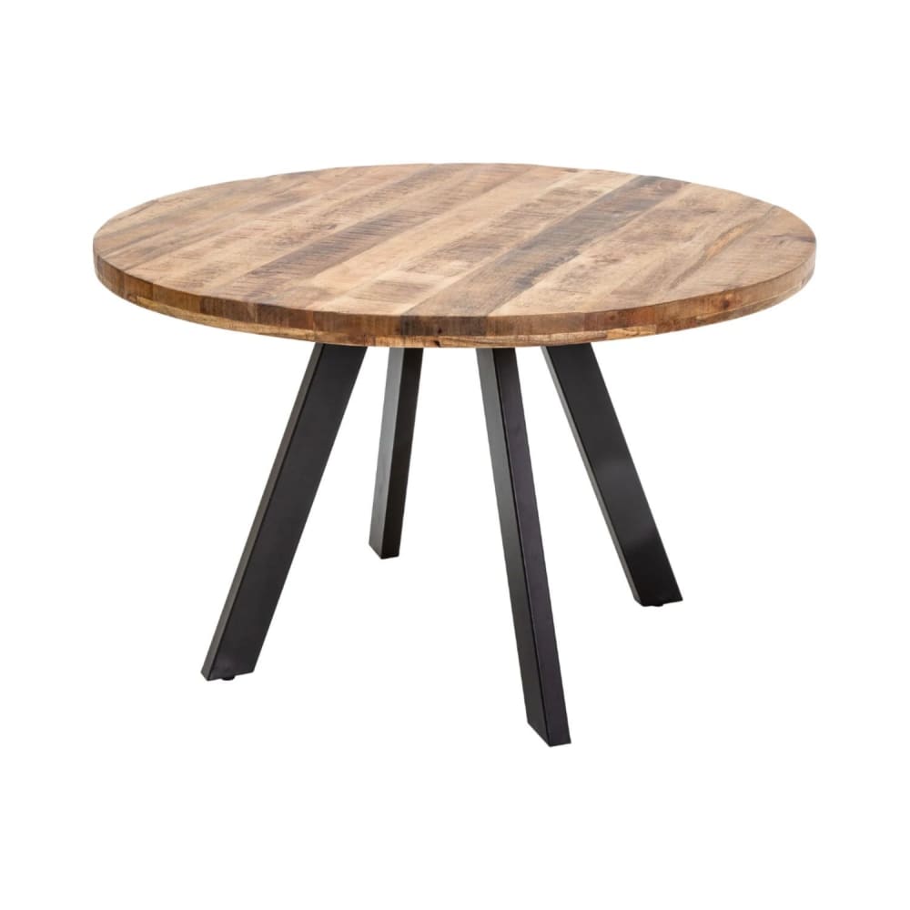 Table en bois massif de manguier foncé et pieds en fer d120cm