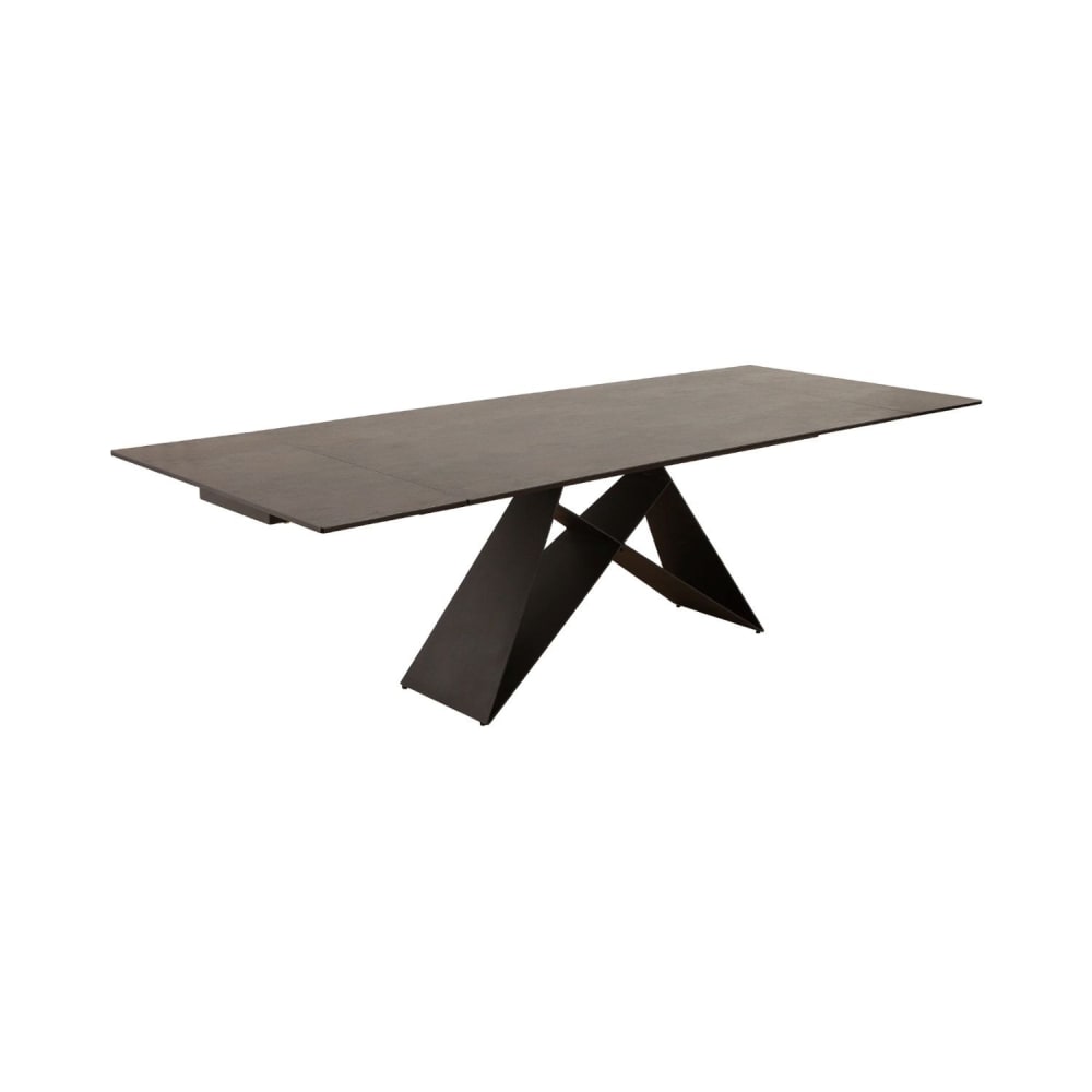 Table extensible en céramique taupe et pieds en fer noir 180x100cm