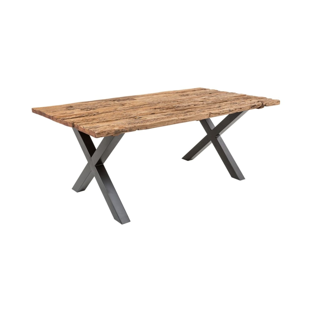 Table rectangulaire en bois de teck et pieds en fer noir 180x100cm