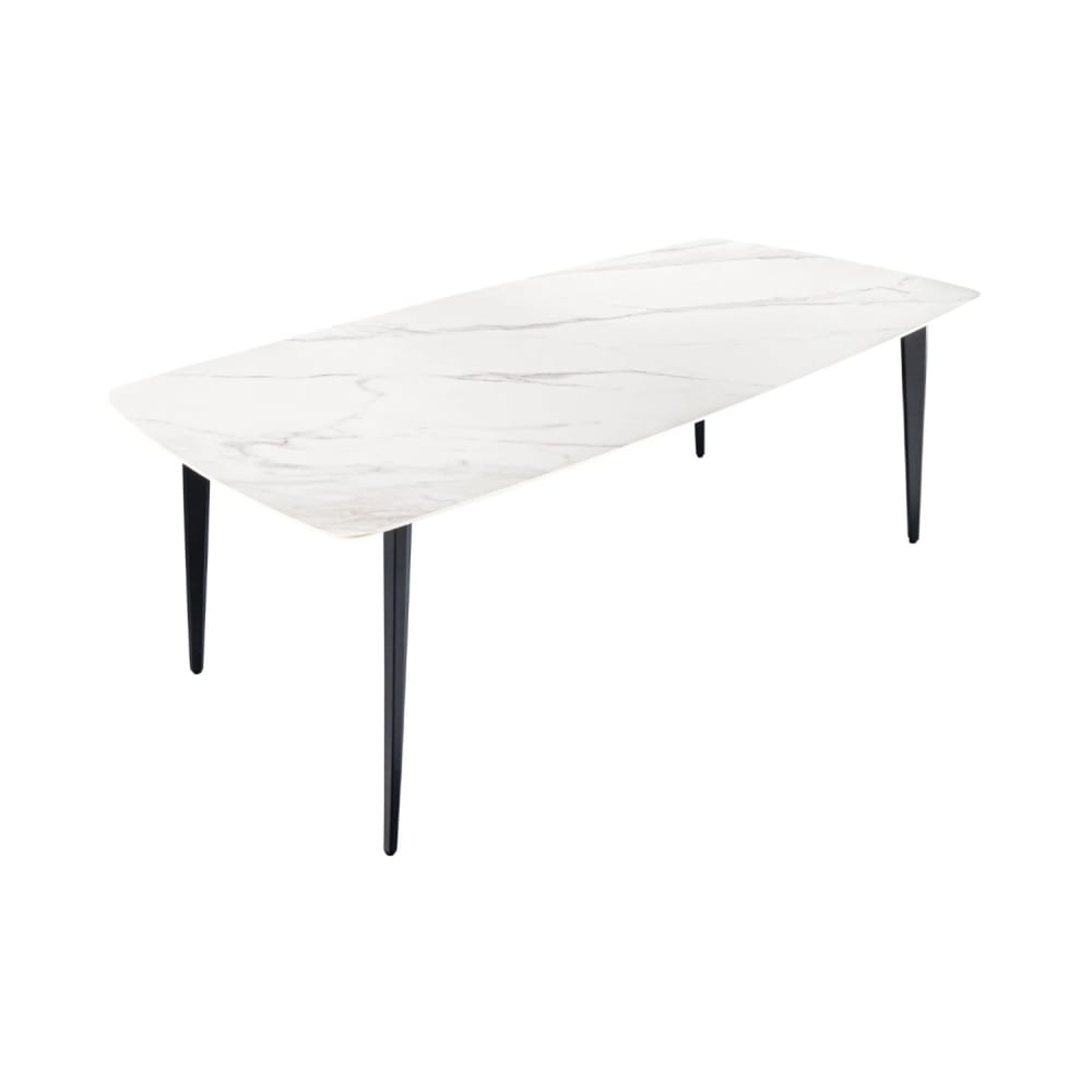 Table rectangulaire en céramique effet marbre blanc et fer 160x85cm