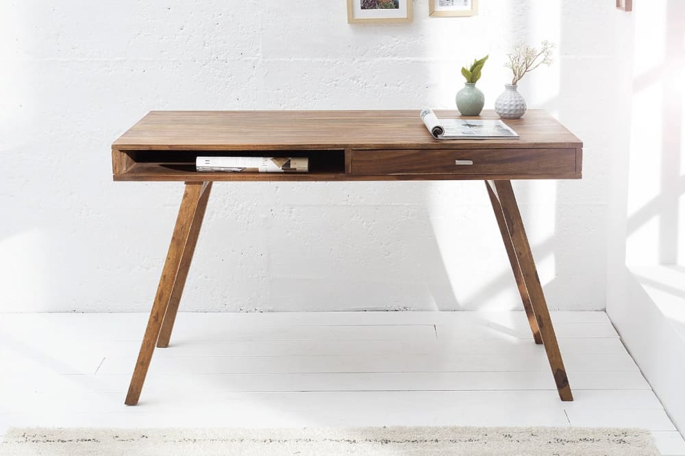 Bureau 1 tiroir, 1 niche en sheesham massif 117cm