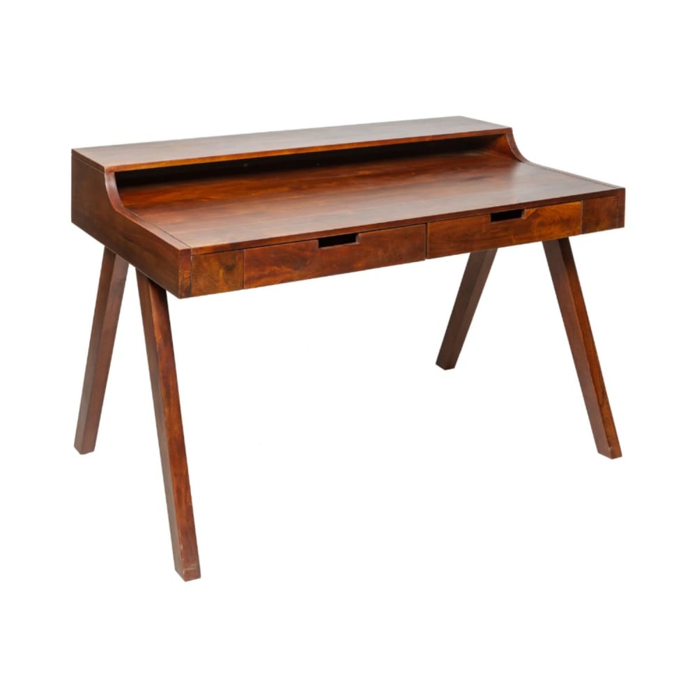 Bureau 2 tiroirs, 1 niche, 1 étagère en acacia massif 120cm Bureau 2 tiroirs, 1 niche, 1 étagère en acacia massif 120cm