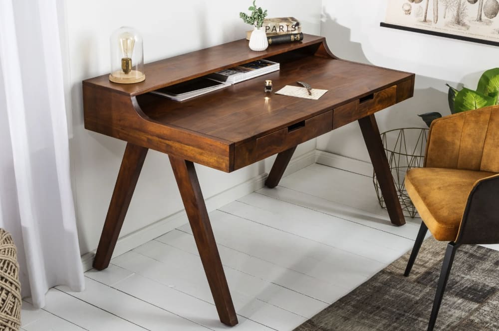 Bureau 2 tiroirs, 1 niche, 1 étagère en acacia massif 100cm