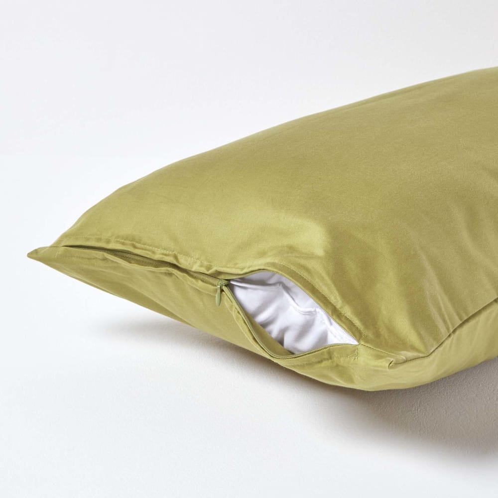 Taie d'oreiller en satin de coton égyptien vert olive 40x80 cm — vue 4