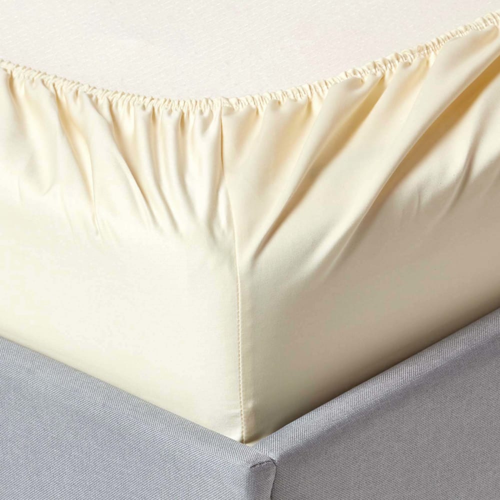 Spannbettlaken Satin ägyptische Baumwolle Creme 90x190 cm -