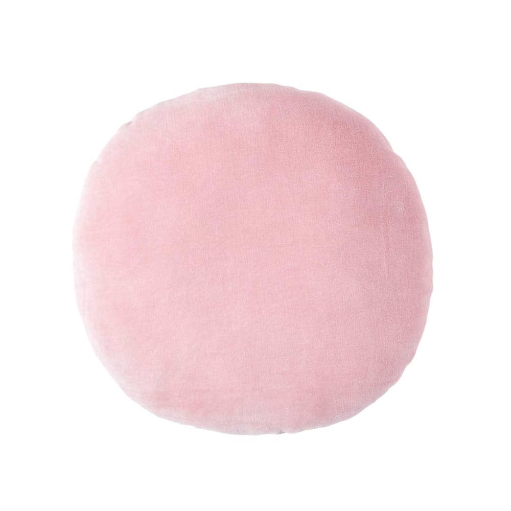 Coussin rond en velours de coton rose 40 cm