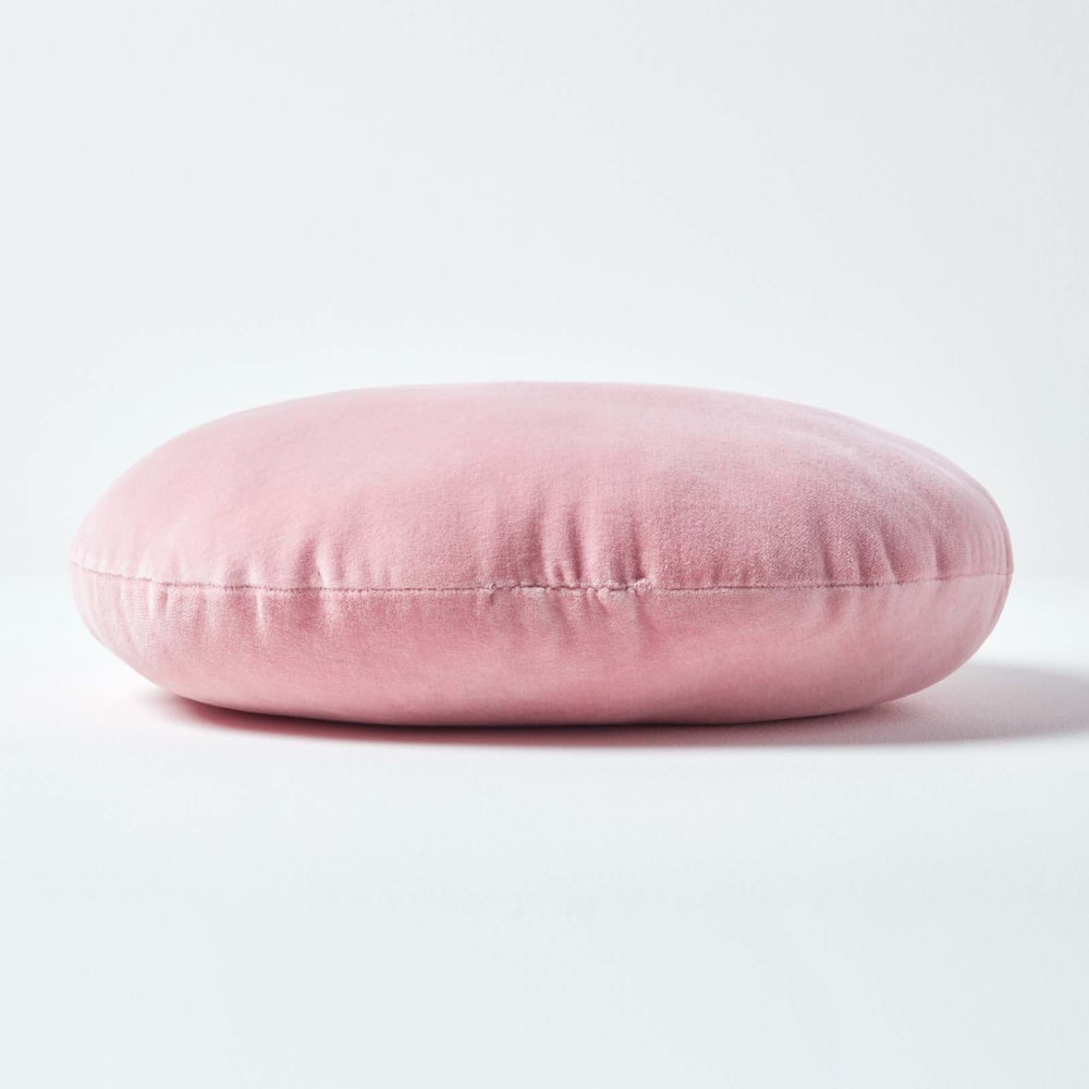 Coussin rond en velours de coton rose 40 cm — vue 3