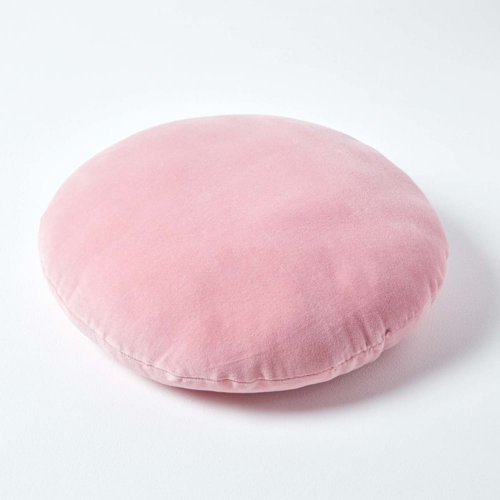 Coussin rond en velours de coton rose 40 cm — vue 4