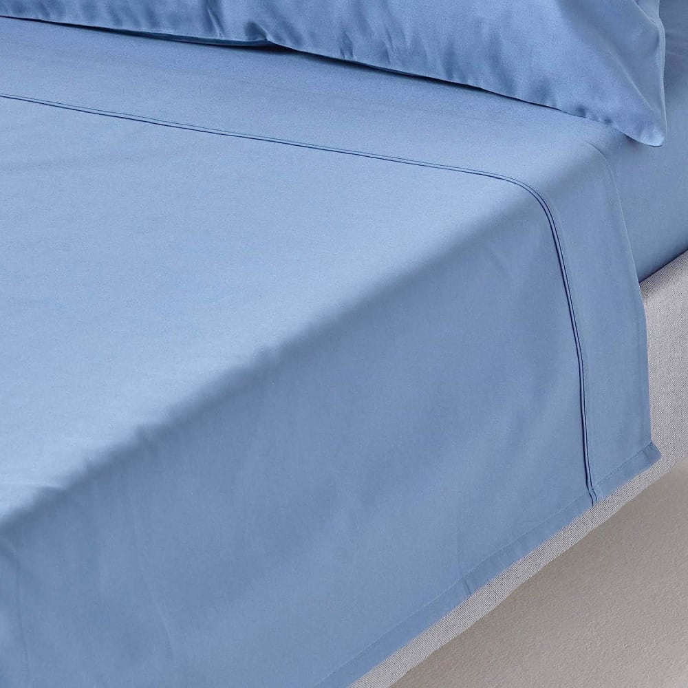 Drap plat en satin de coton égyptien bleu 270x300 cm