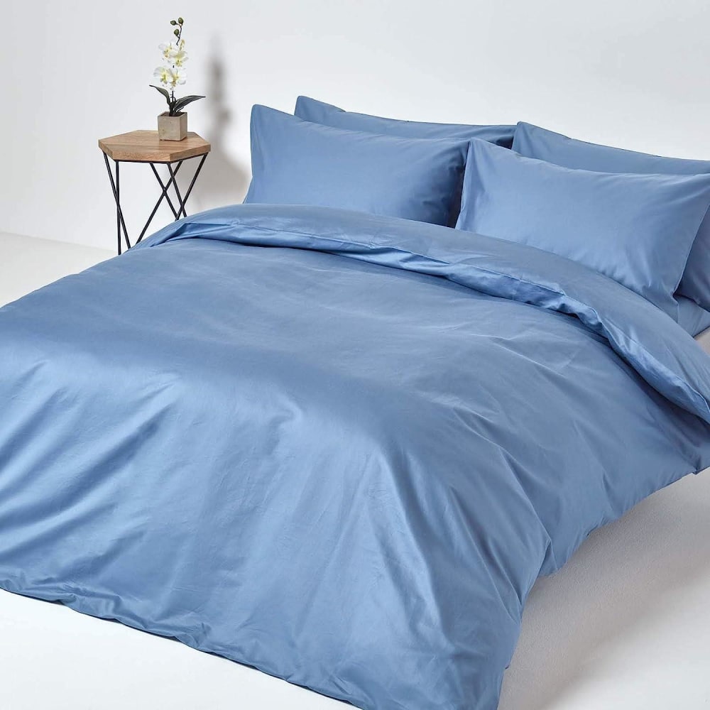 Drap plat en satin de coton égyptien bleu 270x300 cm — vue 3