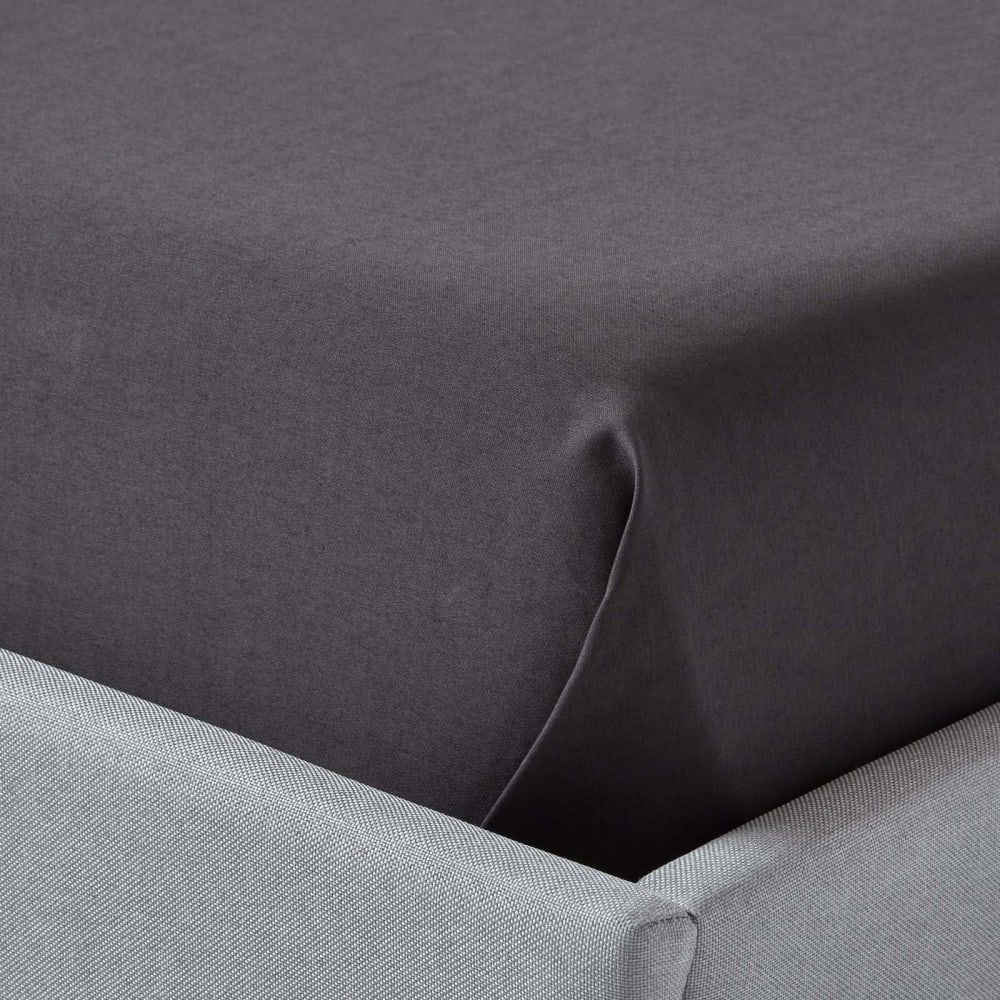 Drap plat en satin de coton égyptien gris foncé 270x300 cm — vue 4