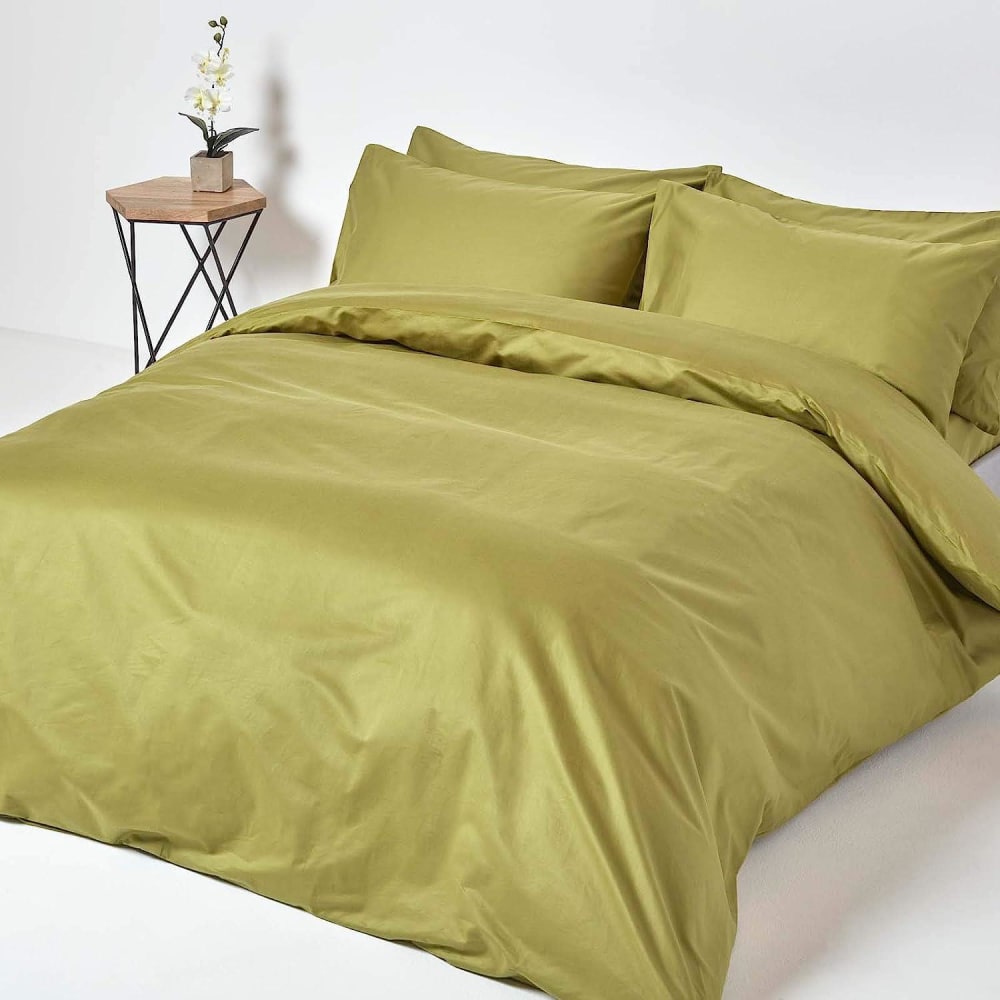 Drap plat en satin de coton égyptien vert olive 270x300 cm — vue 3