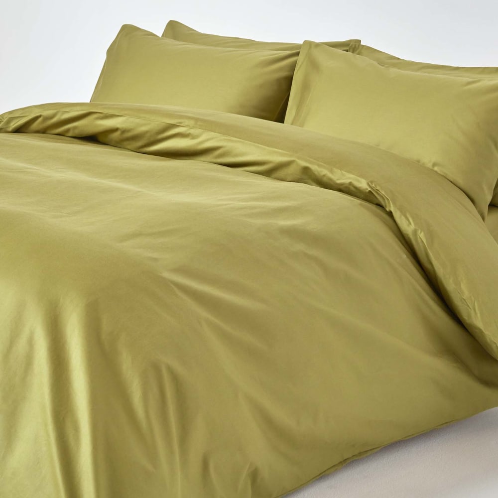Parure de lit en satin de coton égyptien vert olive 200x200 cm Parure de lit en satin de coton égyptien vert olive 200x200 cm