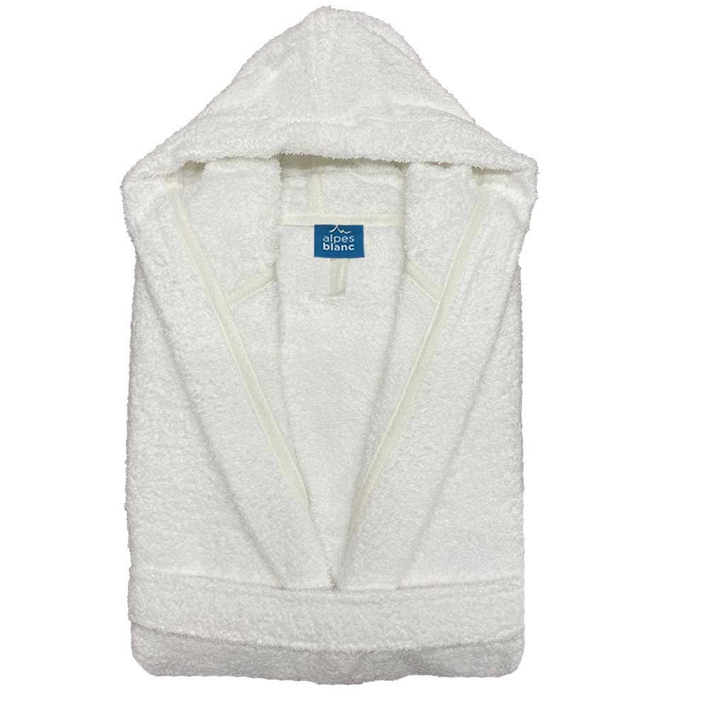 Peignoir de bain à capuche en coton éponge bouclette blanc