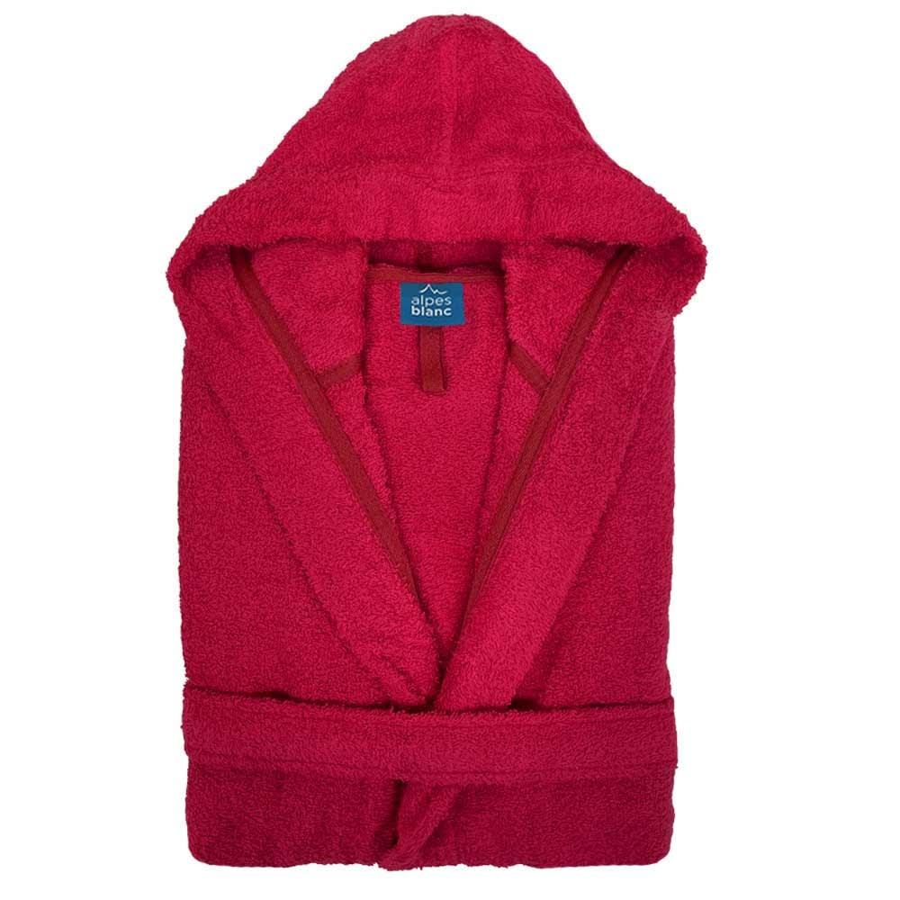 Peignoir de bain à capuche en coton éponge bouclette fuchsia