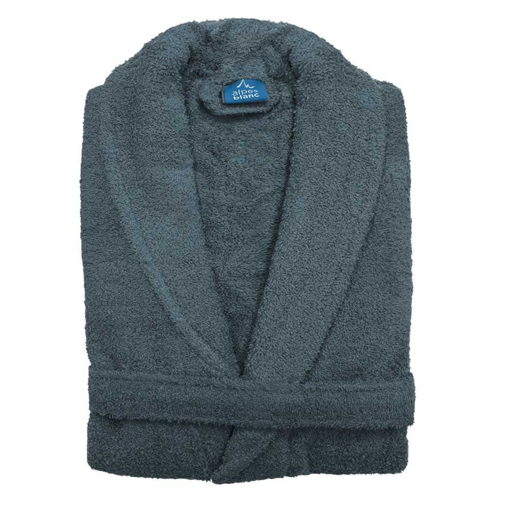Peignoir de bain mixte à col châle en coton éponge gris