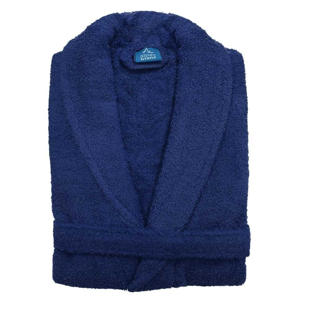 Peignoir de bain mixte à col châle en coton éponge marine Peignoir de bain mixte à col châle en coton éponge marine